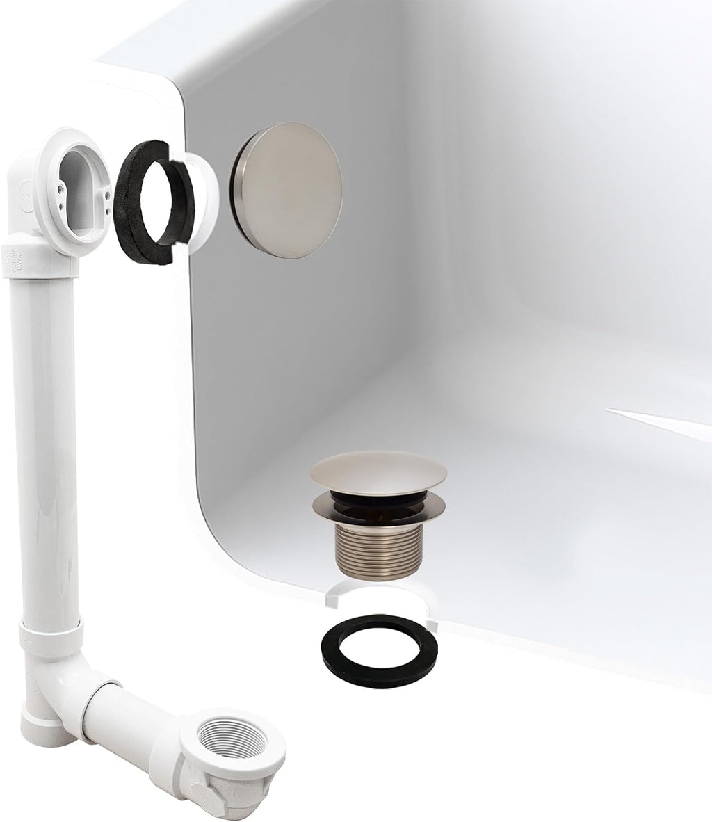 Westbrass 493244H-07 14' SCH. 40 PVC Bath Waste & Overflow Assembly with Illusionary Faceplate and Tip-Toe Drain Plug, Satin Nickel (4-Pack)