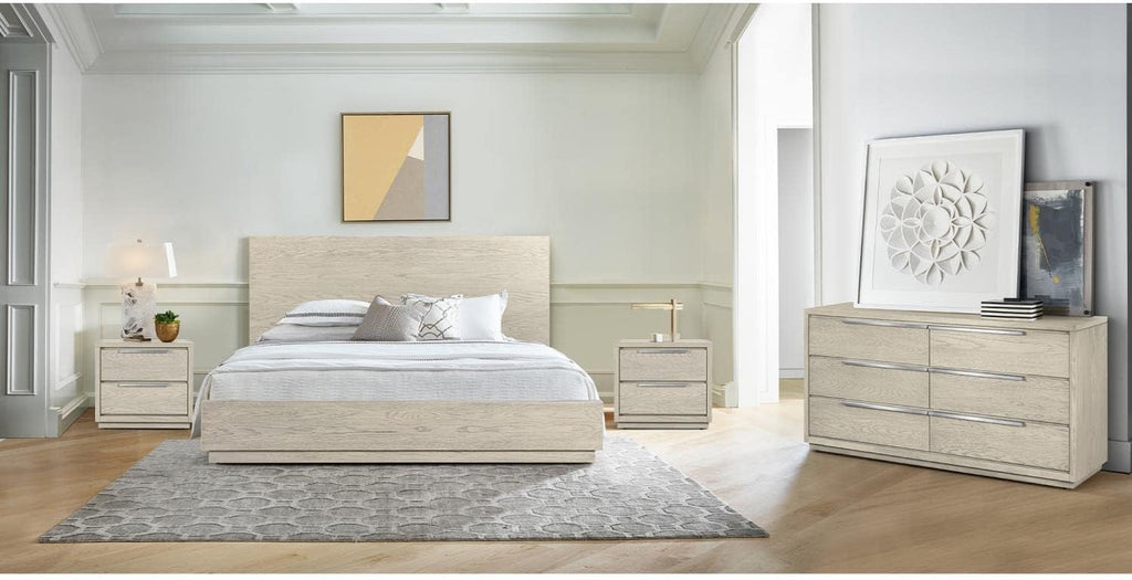 Armen Living Makena 4 Piece Queen Bedroom Set in Grey Acacia Wood, Natural