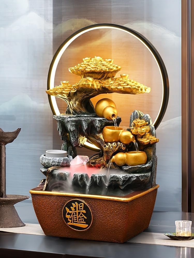 GRFIT Indoor Fountain Tabletop Relaxation Fountain with Flowing Water Wheel Decoration Table Fountain
