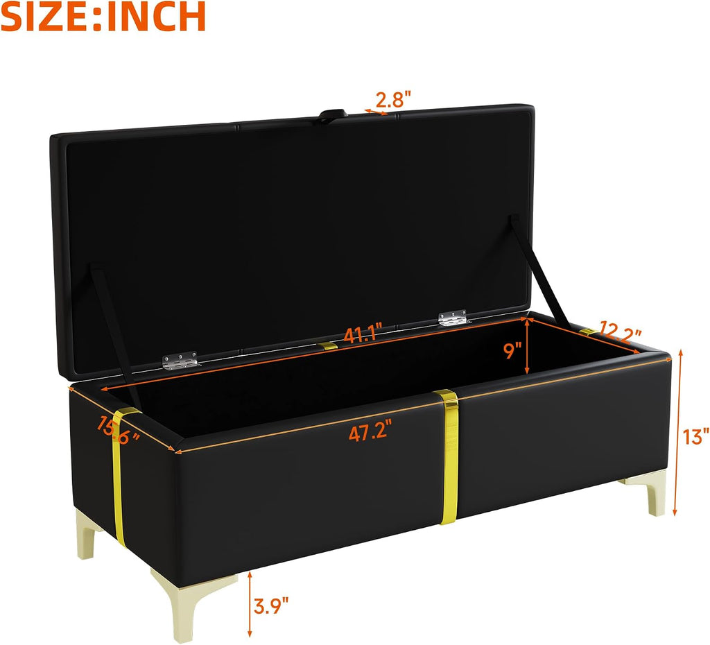 2-Pieces Bedroom Sets, Queen Size PU Upholstered Platform Bed with Hydraulic Storage System, Wood Platform Bed Frame with Metal Legs Storage Ottoman for Kids Teens Adults Bedroom, Black