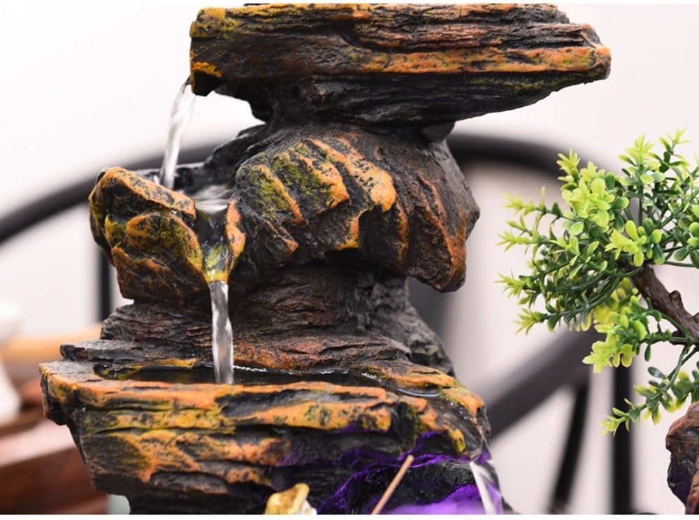 GRFIT Indoor Fountain Automatic Flow Waterfall Fountain Prosperity Mountain for Business & Home Decor Tabletop Fountain