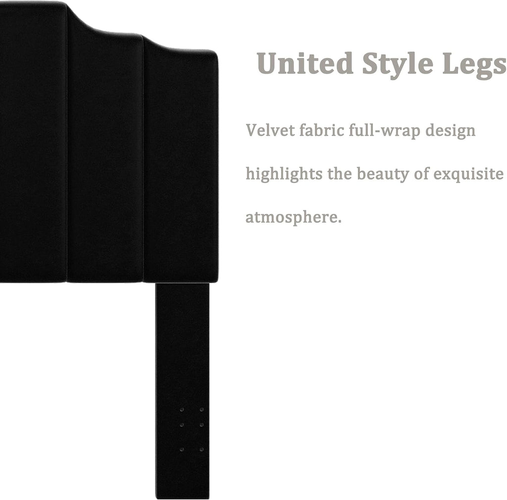Befurtori Queen Size Headboard Only, Velvet Wall Mounted Headboard Queen Size for Adjustable Bed, Modern Vertical Channel Design with Curved Tufted Upholstered Head Board and Luxury Soft Padded, Black