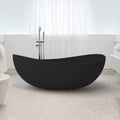 Freestanding 71 Inch Oval Bathtub Stone Resin Soaking Bathtub with Center Drain (Black)