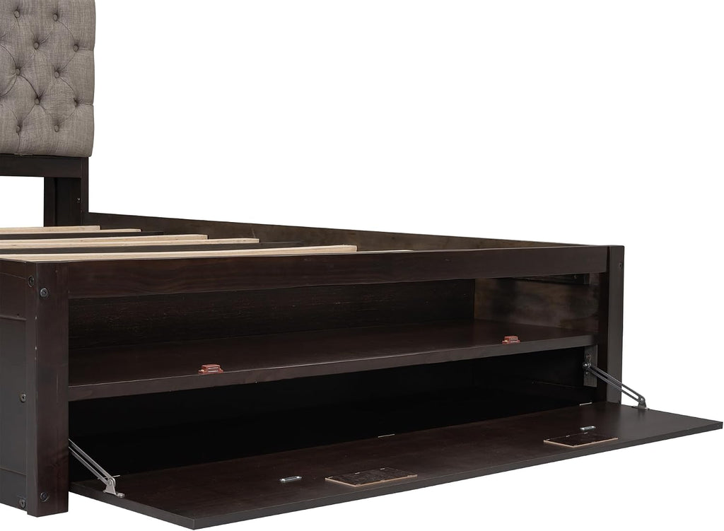 Modern Queen Size Platform Bed with Upholstered Storage Headboard, Wood Platform Bed Frame with Shoe Rack and 4 Drawers, Sturdy Slat Support, Maximize Space (Espresso-21)