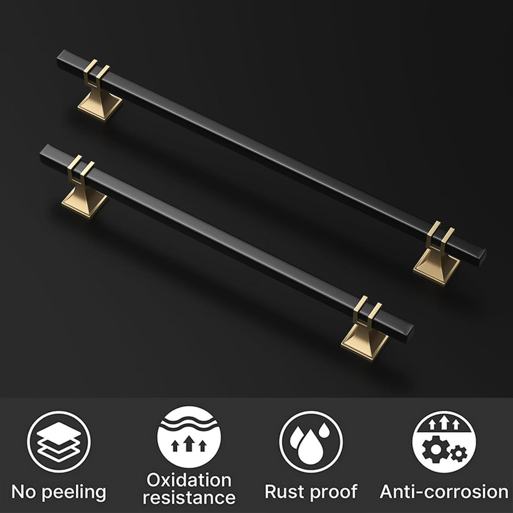 30 Pack 10 Inch Black and Gold Cabinet Pulls Kitchen Cabinet Handles, Black and Gold Cabinet Handles Square Dresser Drawer Pulls Kitchen Cabinet Hardware
