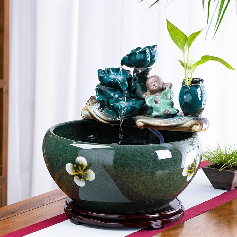 Tabletop Ceramic Fish Tank Tabletop Fountain for Indoor and Home Decoration Table Desk Office Patio Decor(Large)