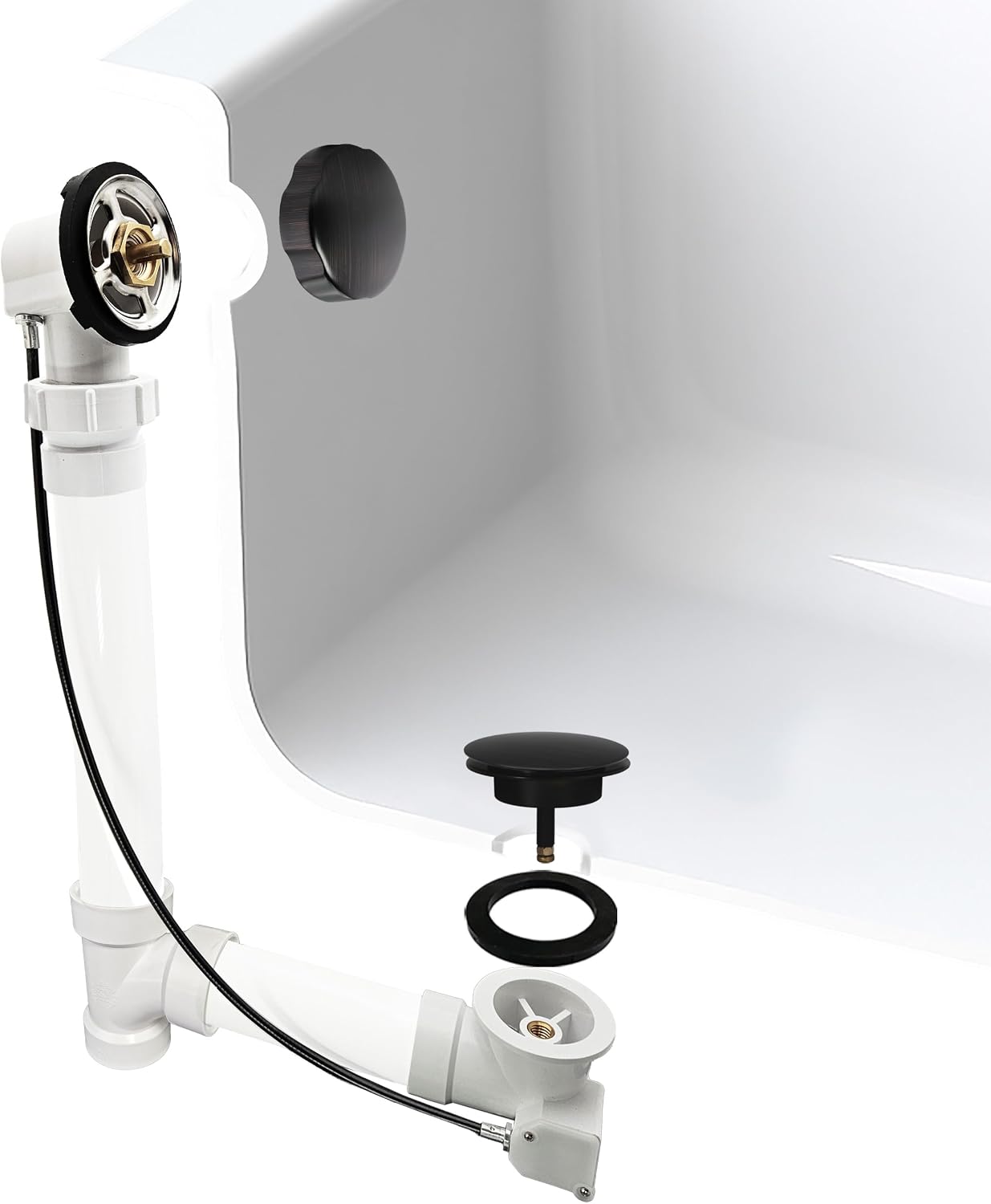 Westbrass A50P35BJ-12A 1-1/2' Sch. 40 PVC 35' Cable Driven Bath Waste Kit with Ball Joint Head and Brass Trim Drain Kit, Antique Bronze