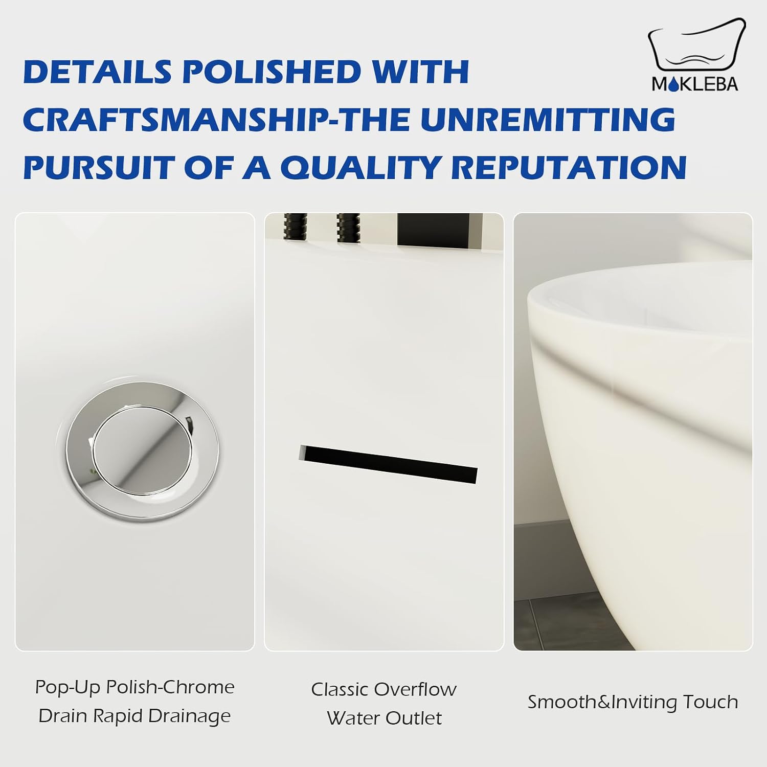 67' Acrylic Freestanding Bathtub, Elegant Oval Free Standing Tub, Soaking Tub with Integrated Slotted Overflow, Toe-Tap Chrome Drain, cUPC Certified, Glossy White