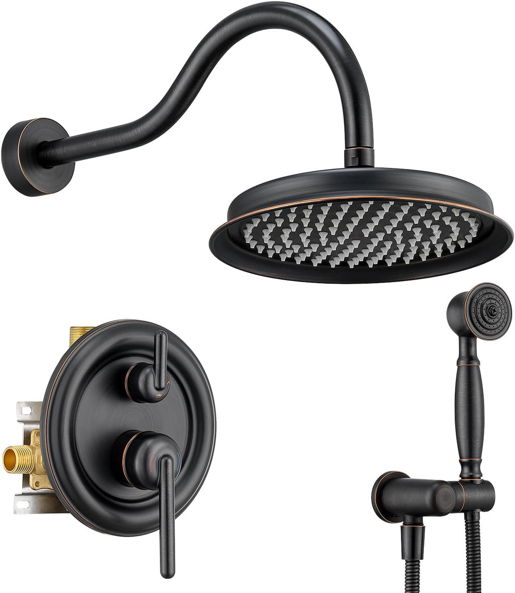 Rainfall Shower System 9 inch Antique Bathroom Luxury Rain Mixer Shower Combo Set with Vintage Handheld Shower Wall Mounted Shower Faucet Set Rough-in Valve and Trim Included Oil Rubbed Bronze