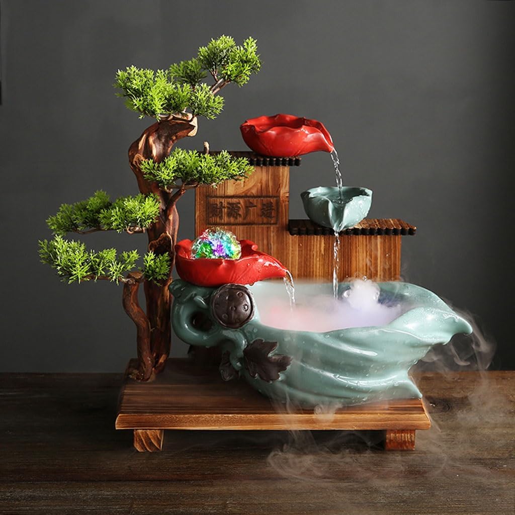 GUERNSEY Tabletop Fountain Ceramic Flowing Water Fountain Living Room Feng Shui Rotating Water Ornaments Desktop Fountain Bonsai Humidifier Indoor Fountain