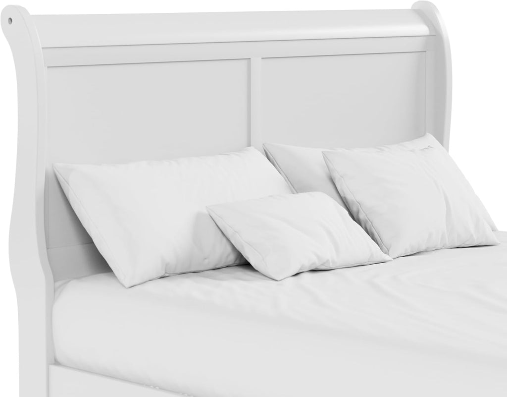 Furniture of America Arabella Traditional Wood Queen Bed Frame with Headboard and Footboard, Elegant Sleigh Design Bedframe for Bedroom, Guest Room, Easy Assembly, Box Spring Required, White