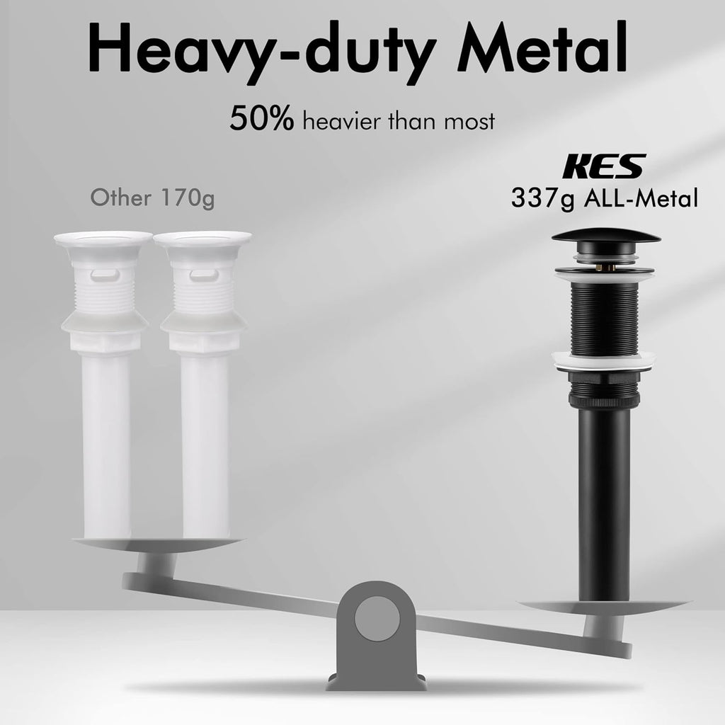 KES Tub and Shower Faucet Set Bathroom Sink Drain Without Overflow, XBN6240-BK+S2008D-BK-TEM