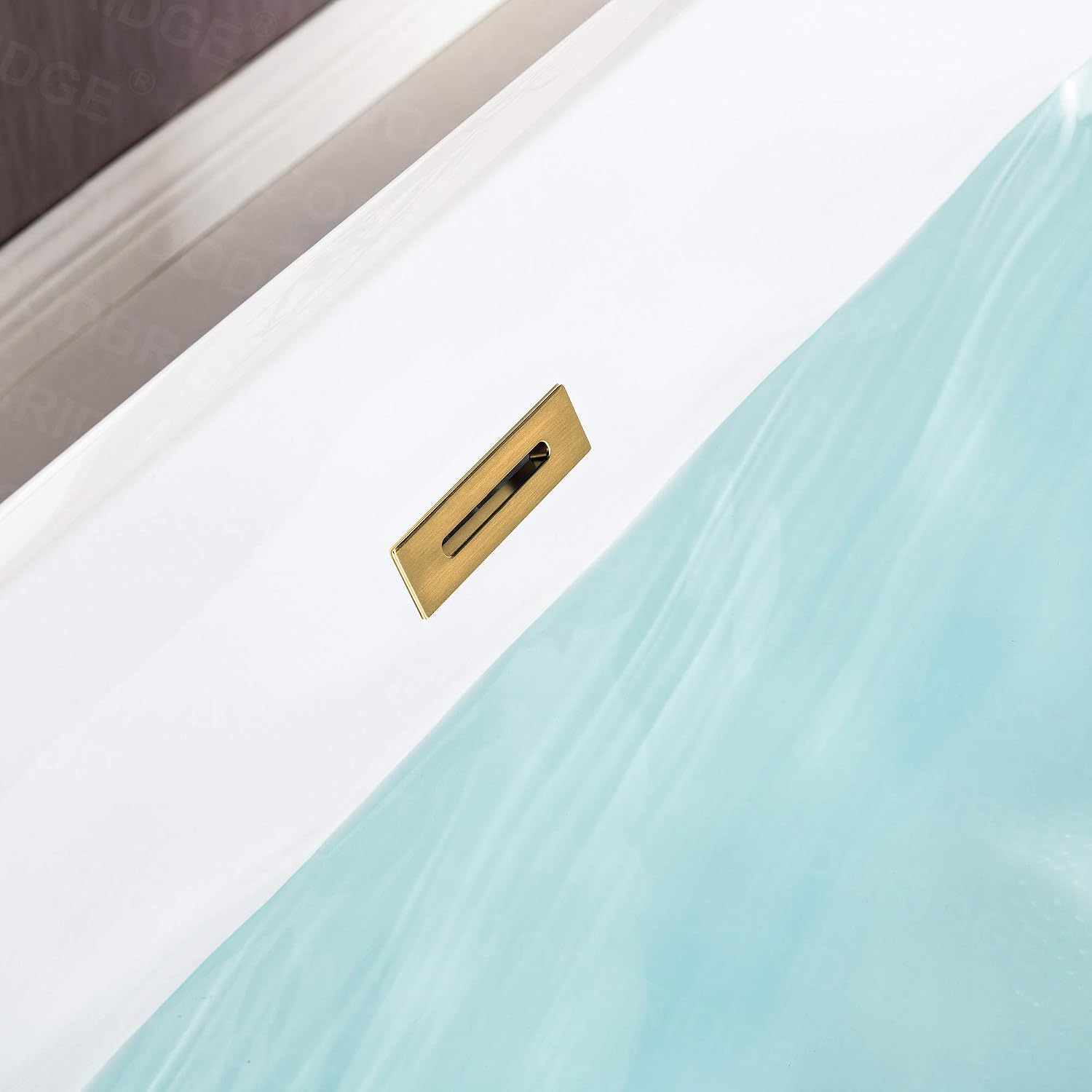 WOODBRIDGE 59' Acrylic Freestanding Bathtub Contemporary Soaking White Tub with Brushed Gold Overflow and Drain，BTA1509 -BG-Drain &O