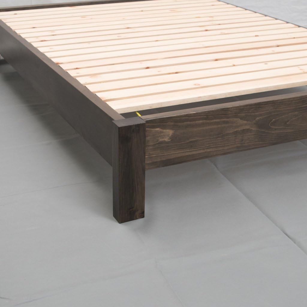 Farmhouse Wood Platform Bed Frame, Full Size - Rustic & Modern Style, Brown Finish, Solid Pine, No Box Spring Needed, Amish Made in USA