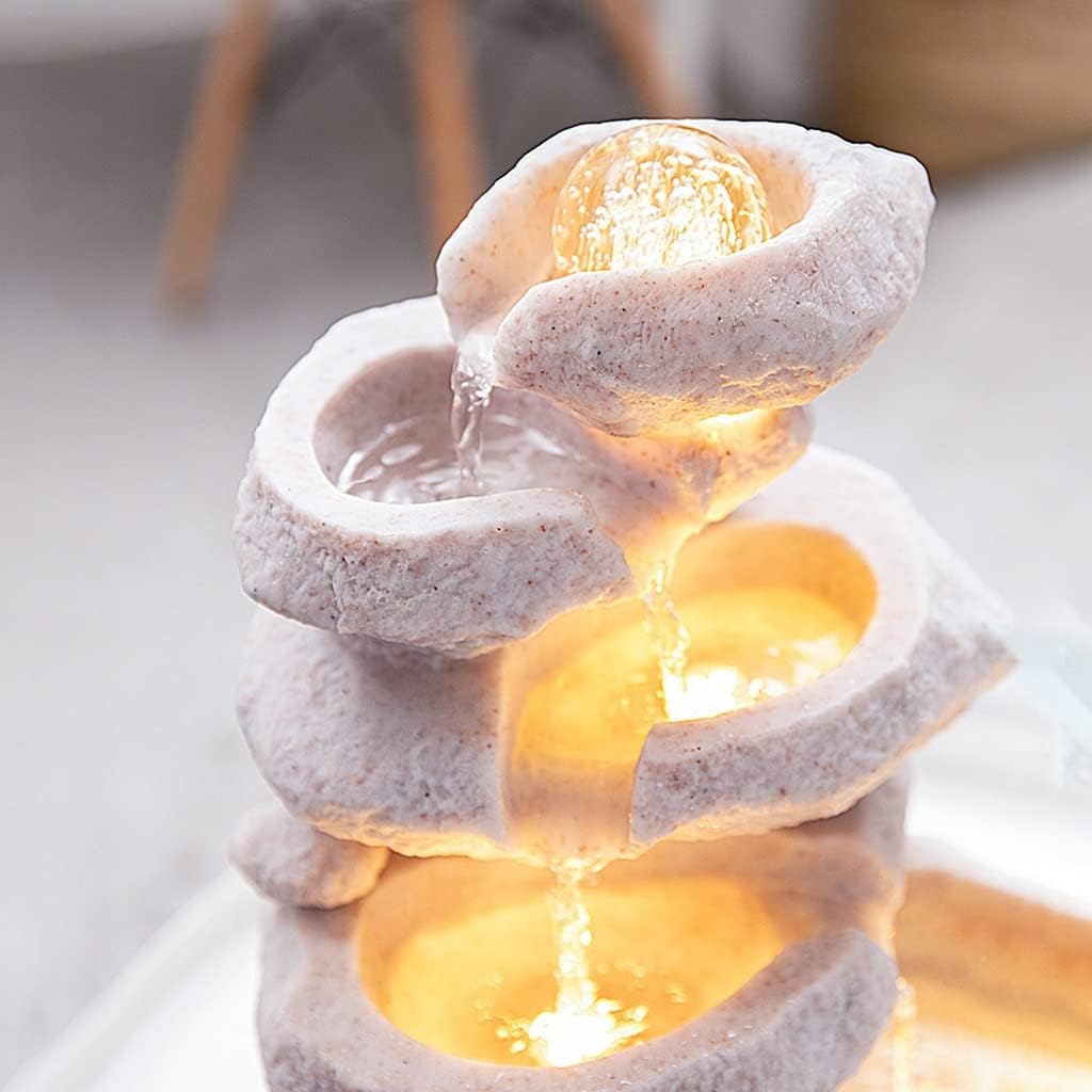 QUQUQ Home Tabletop Fountain Indoor Water Fountain Waterfall, Meditation Tabletop Fountain with LED Lights & Crystal Ball for Home Office Bedroom(B)