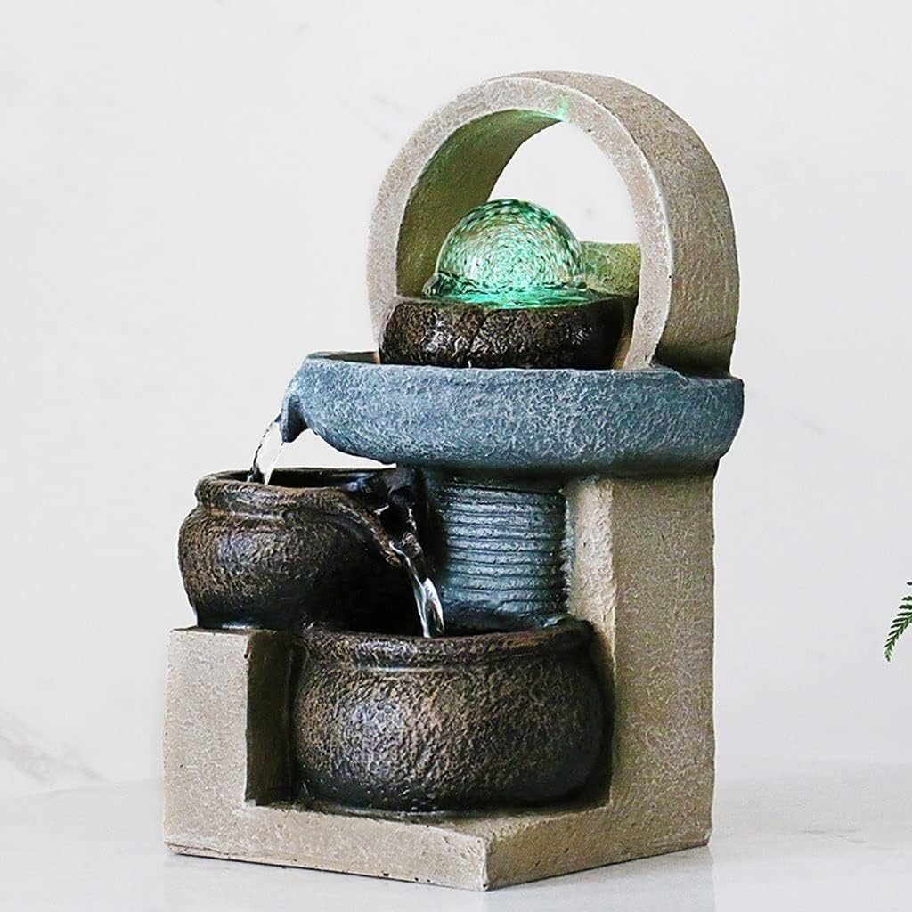 HIHELO Tabletop Fountain Desktop Fountain Chinese Water Fountain Decoration Feng Shui Ball Home Living Room Decoration Office Desktop Decoration Indoor Fountain