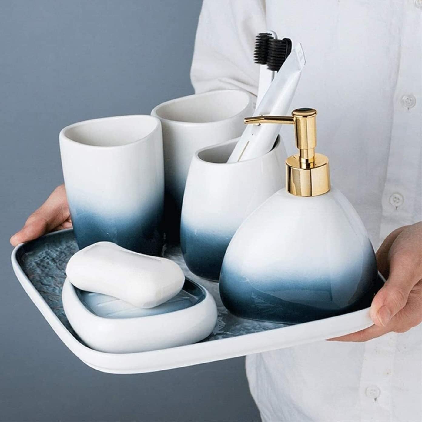 Bathroom Accessory Set 6 Piece Bathroom Accessory Set Bathroom Accessory Set Blue Ceramic Soap Dispenser Retro Toothbrush Holder Bathroom Decor