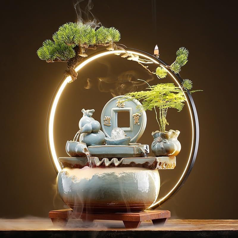 GUERNSEY Tabletop Fountain Tabletop Fountain Ceramic Flowing Water Ornaments Circulating Water Living Room Office Decorations Indoor Fountain