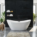 67'' Freestanding Bathtub, Acrylic, Deep Soaking Tub with Non-Slip Surface, Modern Free Standing Bath Tub, Chrome Drain, cUPC Certified, Easy Install, Space-Saving Bathtub for Bathrooms, White