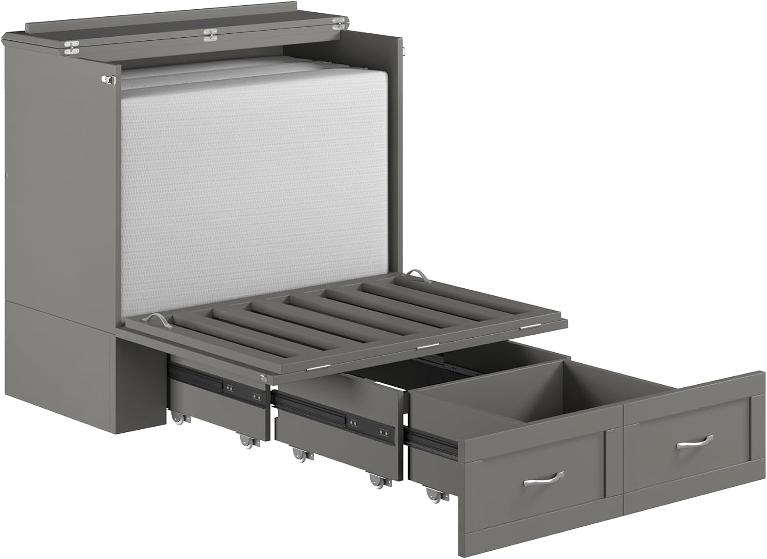 AFI, Hamilton Twin XL Murphy Bed Chest with 6' Mattress, Storage Drawer, and Built-in USB Charger, Grey