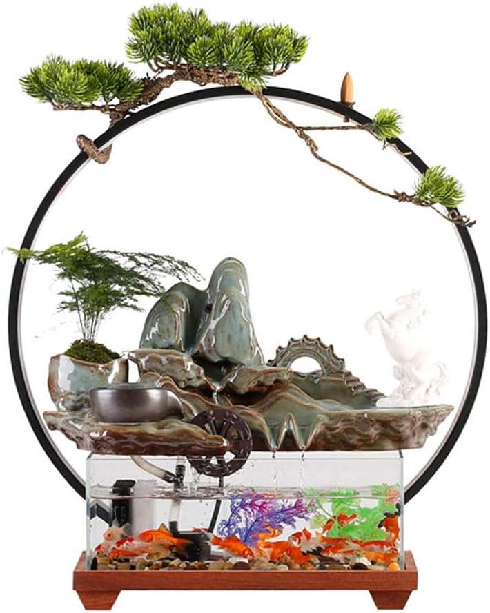 GUERNSEY Tabletop Fountain Chinese Style Mountain Flowing Water Desktop Ornaments Creative Indoor Fish Tank Circulating Water Table Fountain Indoor Waterfall Feature Indoor Fountain