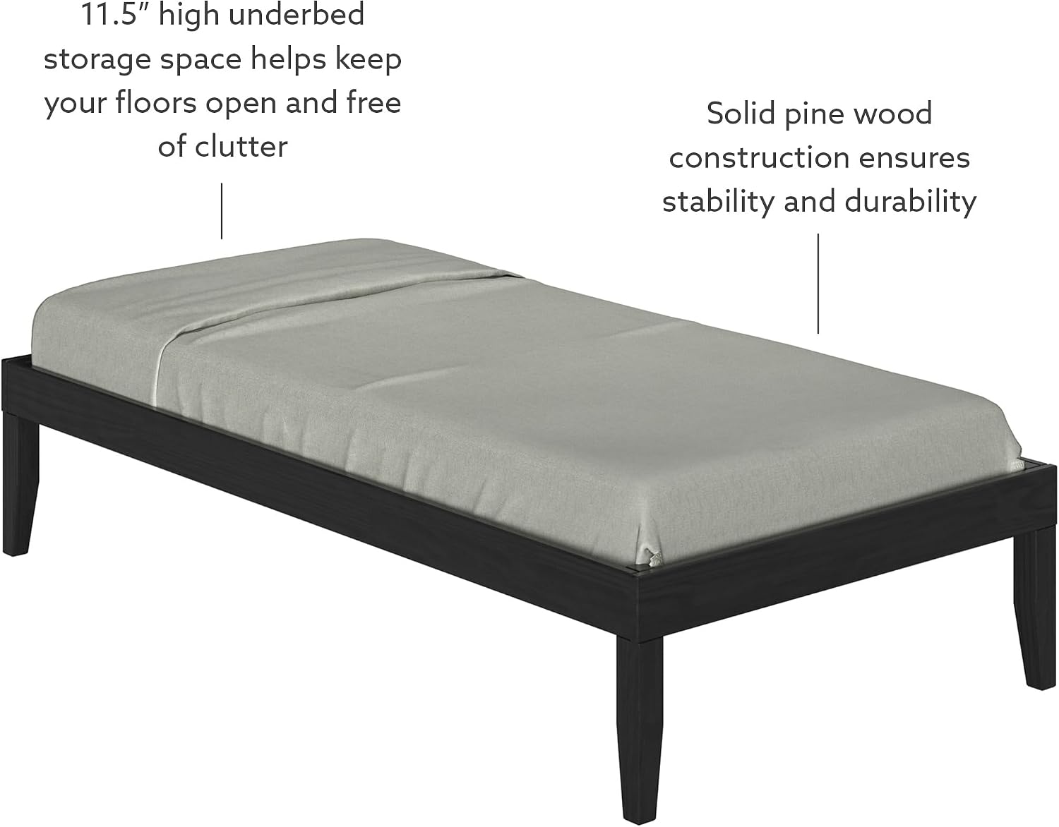Powell Fordham Black Solid Pine Wood Twin Sized Platform Bed with Two Drawer Nightstand