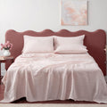 S VICTORY SYMBOL 100% Organic Linen Sheets Set Queen Size,Washed French Flax Bed Sheets 4 Pieces(2 Pillowcases,1 Fitted Sheet,1 Flat Sheet) Pale Pink,Natural Linen Bedding