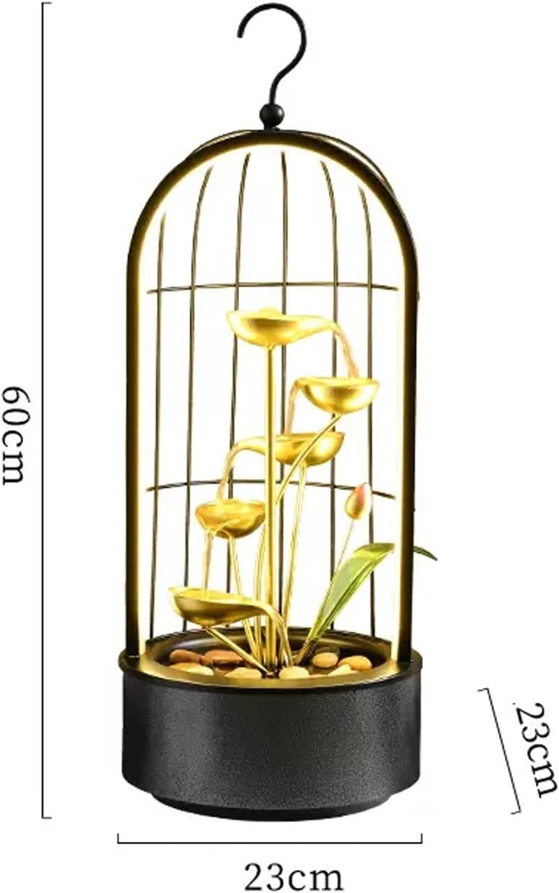 HIHELO Desktop Fountain Table Fountain, Indoor Waterfall, Fountain Table Top 5 Tiers Indoor Leisure Fountain Waterfall, Black Bird Cage Decoration Water Fountain Outdoor