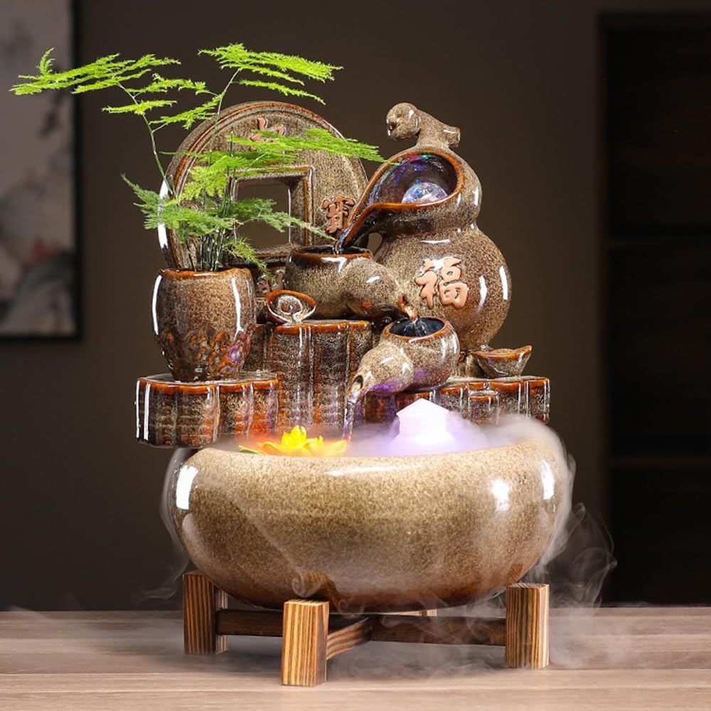 GRFIT Indoor Fountain Tabletop Relaxation Fountain with Water Wheel, Decoration for Office Desk and Living Room Table Fountain