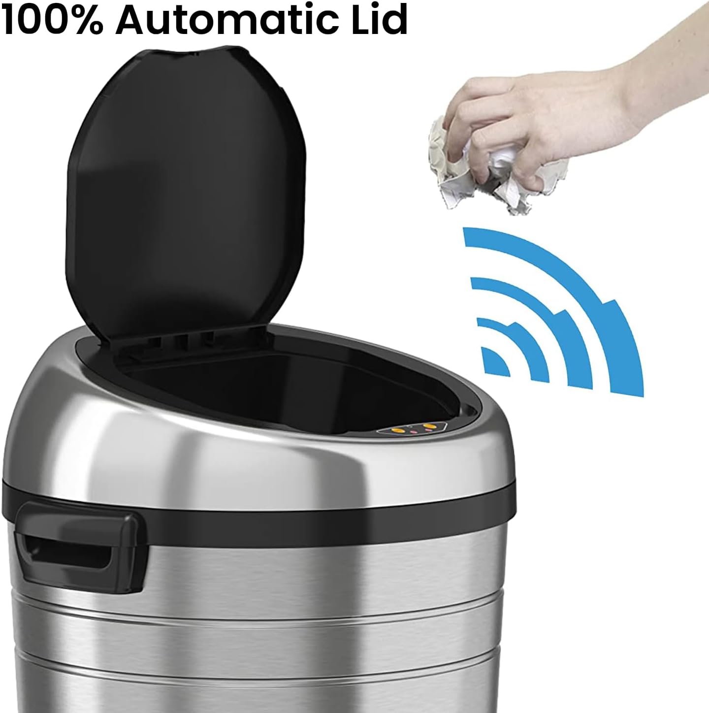 iTouchless 23 Gallon Commercial Size Touchless Trash Can with AbsorbX Odor Control System, Stainless Steel, 87 Liter Round Automatic Sensor Garbage Bin