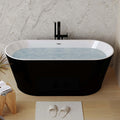 59' Oval Freestanding Soaking Bathtub with Toe-Tap Chrome Drain, Stand Alone Tub, Acrylic Soaking Tub, Ergonomic (Black, 59')