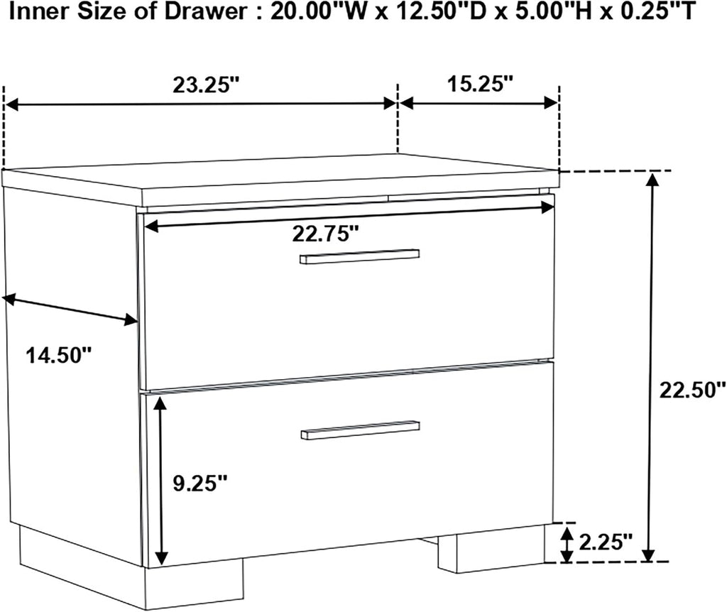 Coaster Home Furnishings Felicity Contemporary 4-Piece Bedroom Set Queen Size LED Panel Bed Frame 49-inch Headboard White High Gloss 203500Q-S4L