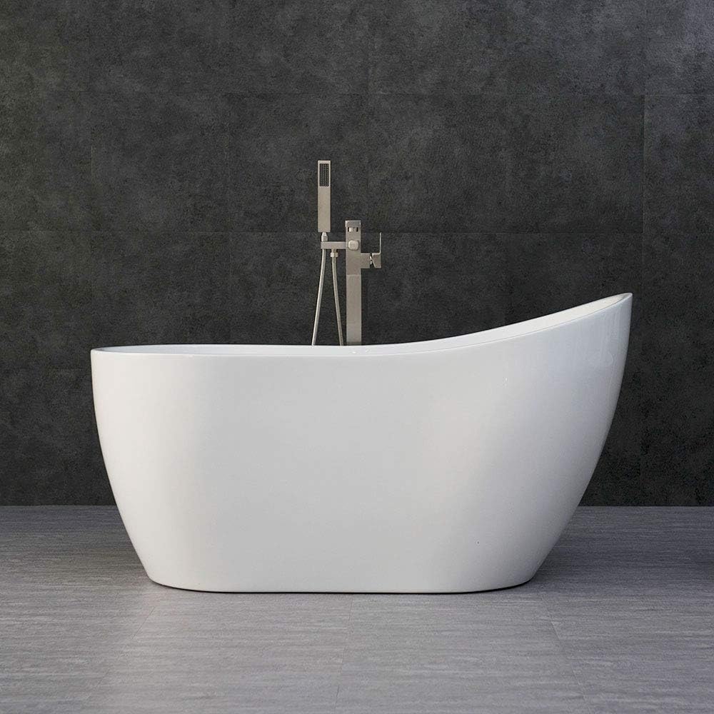 WOODBRIDGE Acrylic Freestanding Bathtub Contemporary Soaking Tub with Brushed Nickel Overflow and Drain B-0006-B/N-Drain &O, 54' B-0006
