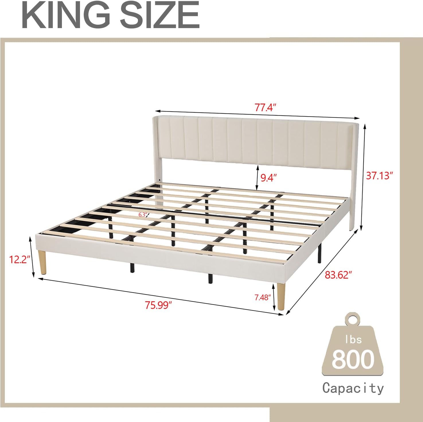 AGARTT Upholstered Platform Bed Frame King Size with Headboard and Footboard/Wooden Slats Support/No Box Spring Needed/Easy Assembly,Beige Velvet