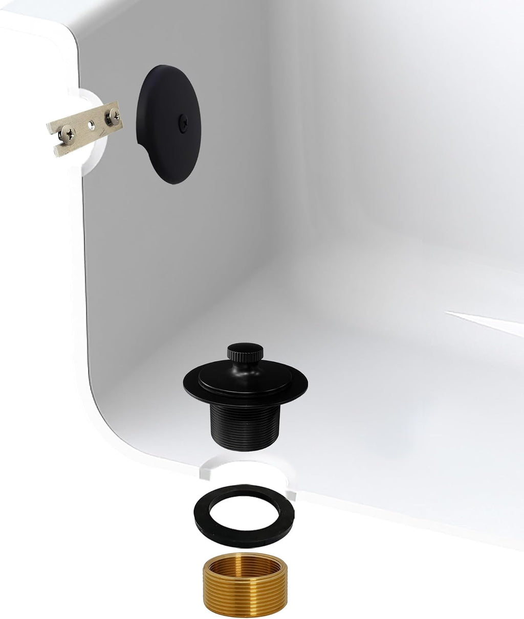 Westbrass D941K-50-62 1-3/8' Fine Thread Twist & Close Bathtub Drain Trim with One-Hole Overlfow Faceplate and Universal Adaptor, Matte Black (50-Pack)