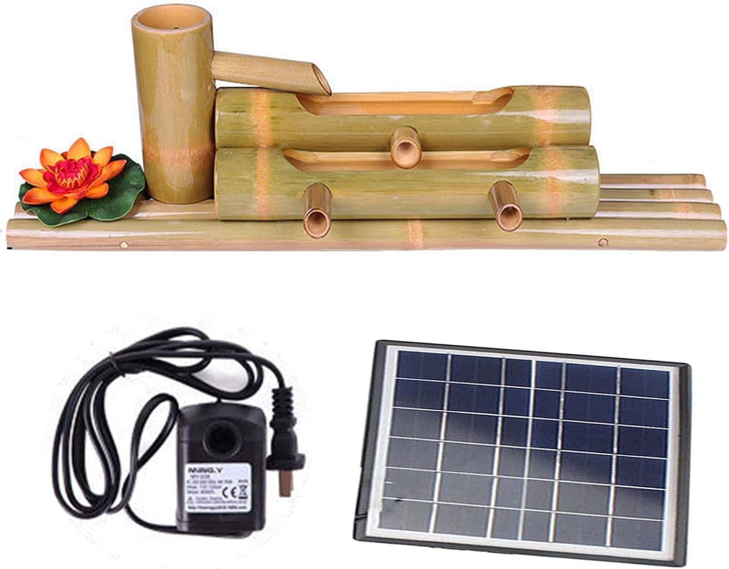 Bamboo Fountain Kit with Pump Solar Fountain for Outside, Zen Garden Water Fountain Bamboo Water Feature Swing Pump Water Landscape Japanese Garden Decoration,50cm,55cm