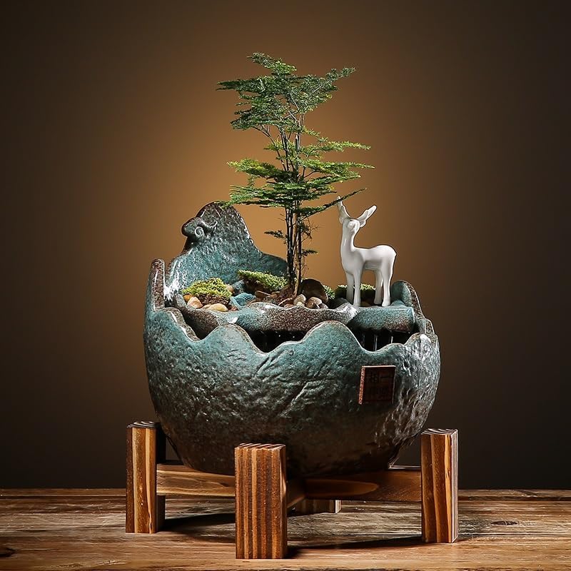 GUERNSEY Tabletop Fountain Tabletop Fountain Ceramic Water Fountain Home Living Room Decoration Office Desk Feng Shui Ornaments Indoor Fountain