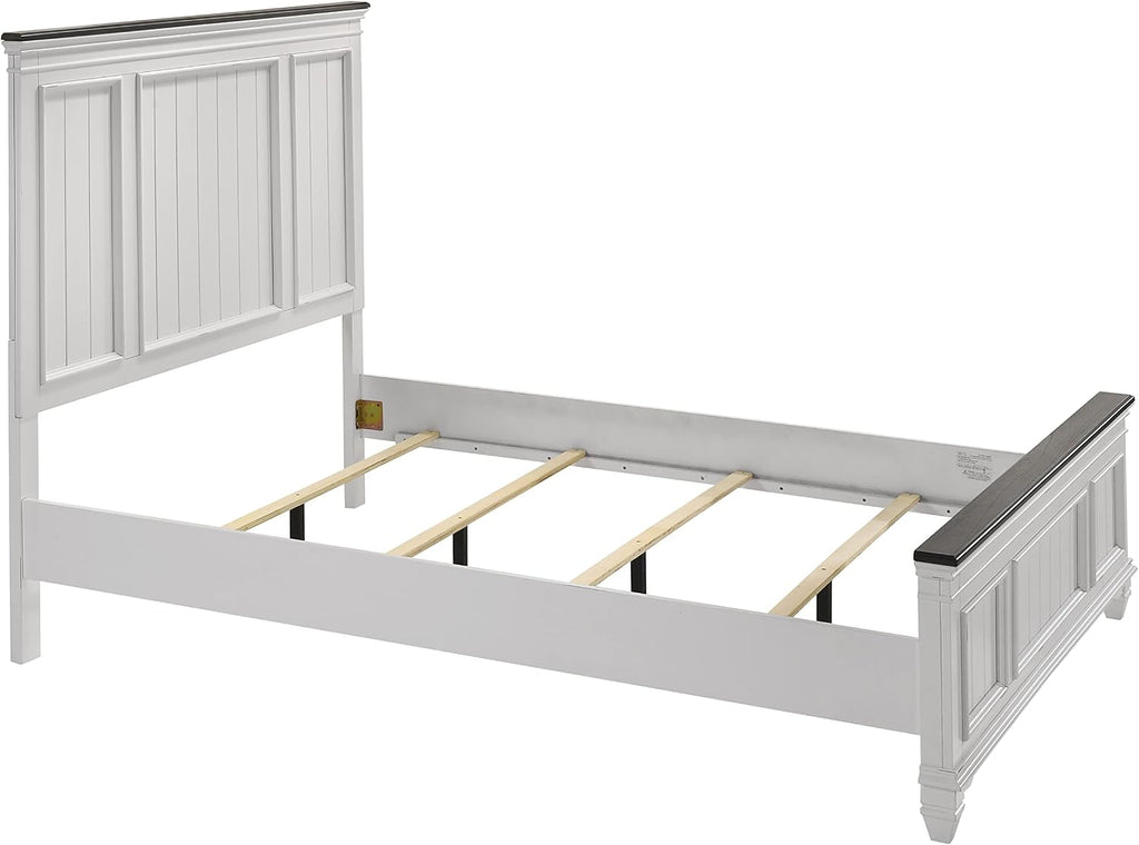 Clelane Wood Bedroom Set with Shiplap Panel Queen Bed, Dresser, Mirror, and Two Nightstands in Weathered White and Dark Gray