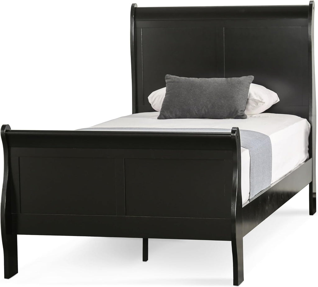 Furniture of America Louis Phillipe Traditional Wood Twin Bed Frame with Headboard and Footboard, Elegant Sleigh Design Bedframe for Bedroom, Guest Room, Easy Assembly, Box Spring Required, Black
