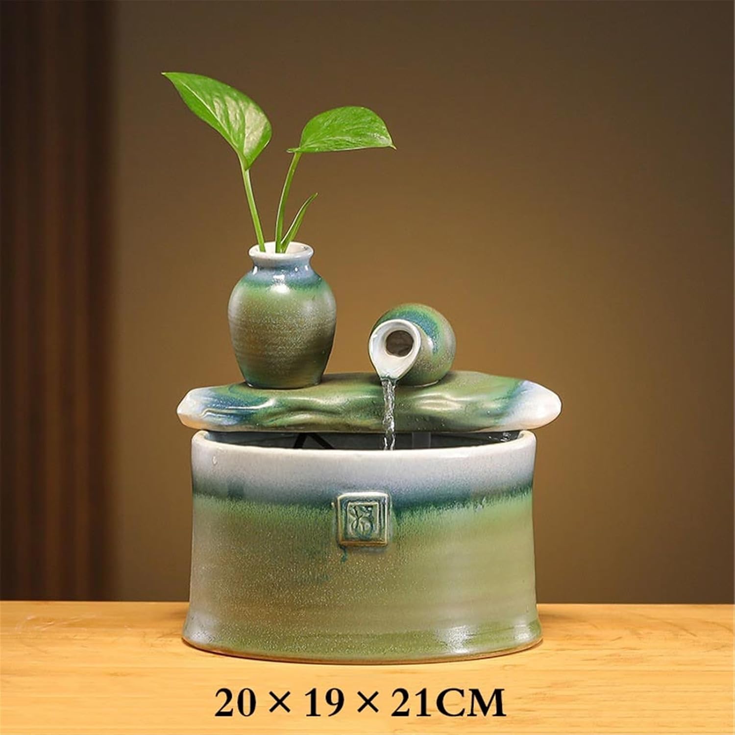Tabletop Ceramic Tabletop Fountain Small Water Ornamentn for Office Home Decoration Decor(Green)