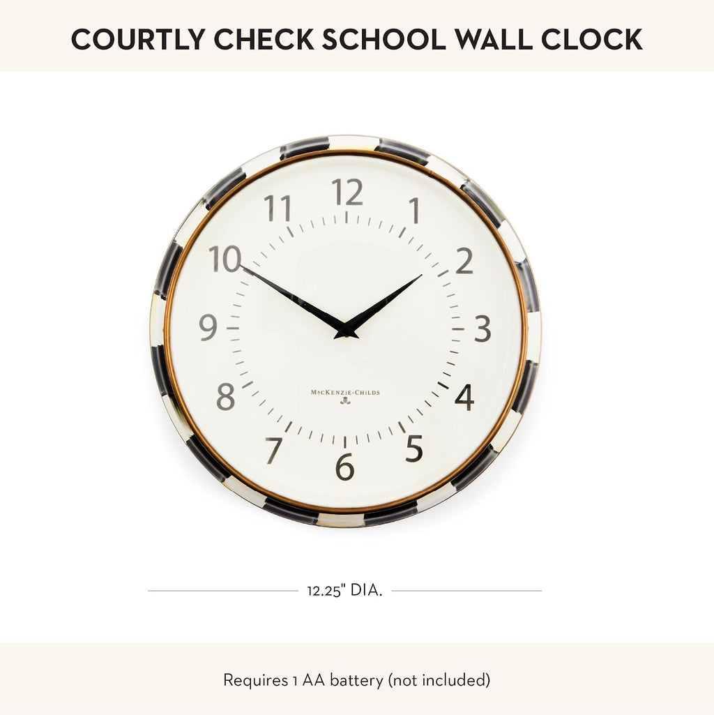 MACKENZIE-CHILDS Wall Clock, Decorative Clock for Kitchen and Living Room, Black-and-White Courtly Check