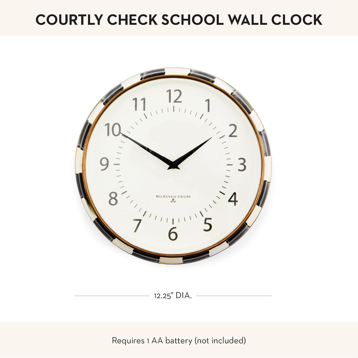 MACKENZIE-CHILDS Wall Clock, Decorative Clock for Kitchen and Living Room, Black-and-White Courtly Check