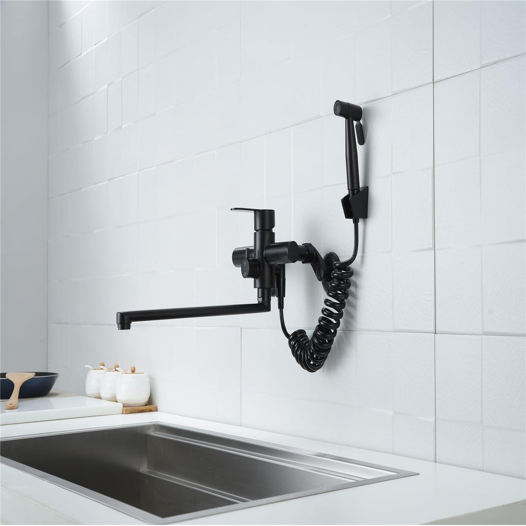 Bathroom Taps with Shower Mixer and Basin Tap Set, 304 Stainless Steel Bath Faucet Wall Mounted Mixer Taps, Hot and Cold 2 Function Taps, Bathtub Shower Faucet Set,Black