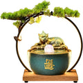 HIHELO Desktop Fountain Ceramic Tabletop Fountain with Wooden Base and LED Light Indoor Feng Shui Water Feature Office Home Decor Night Light Water Fountain Outdoor