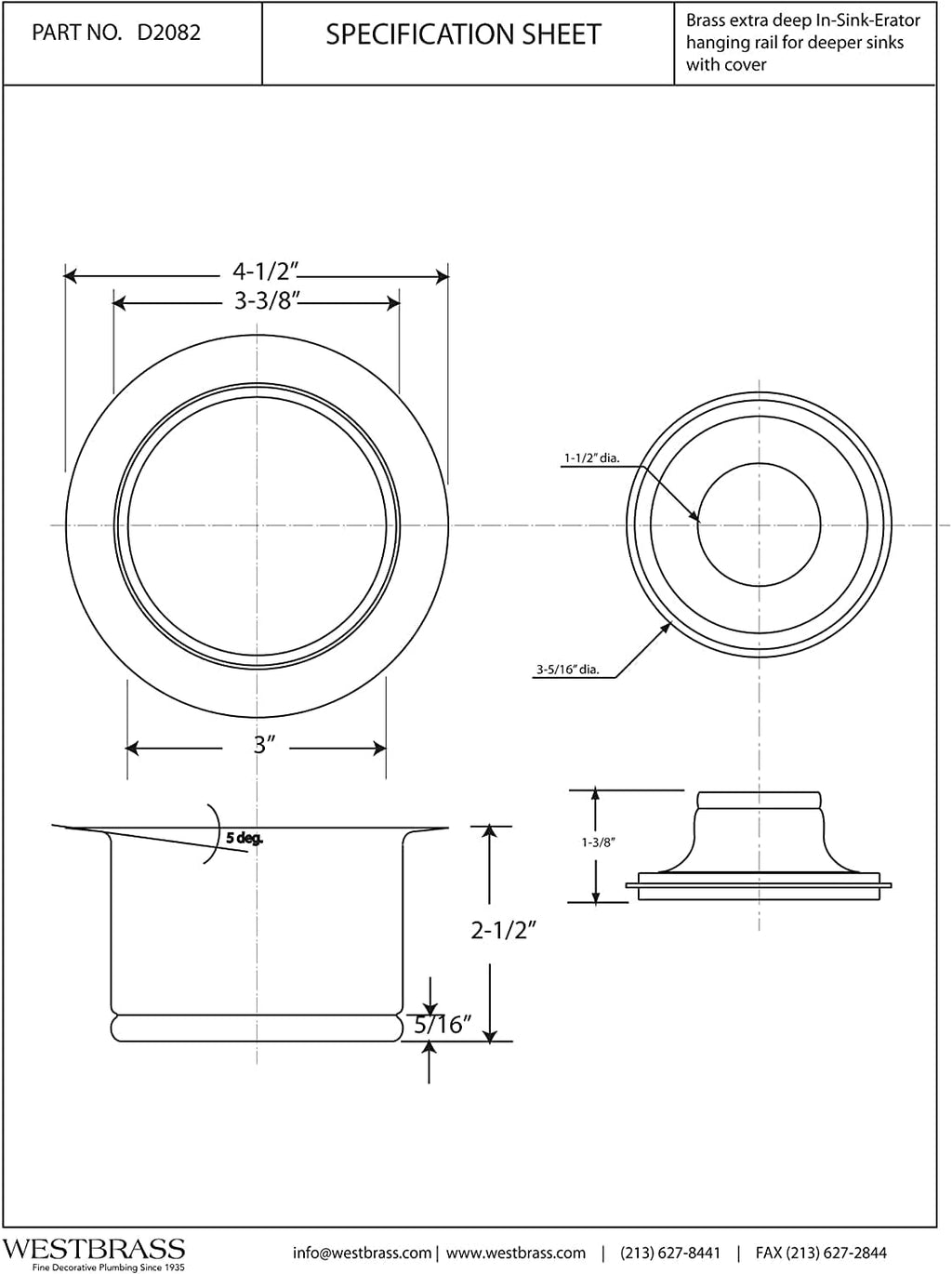 Westbrass D2082-50-62 3-1/2' Extra-Deep Collar Kitchen Sink Waste Disposal Flange & Stopper, 50-Pack, Matte Black, 50 Count