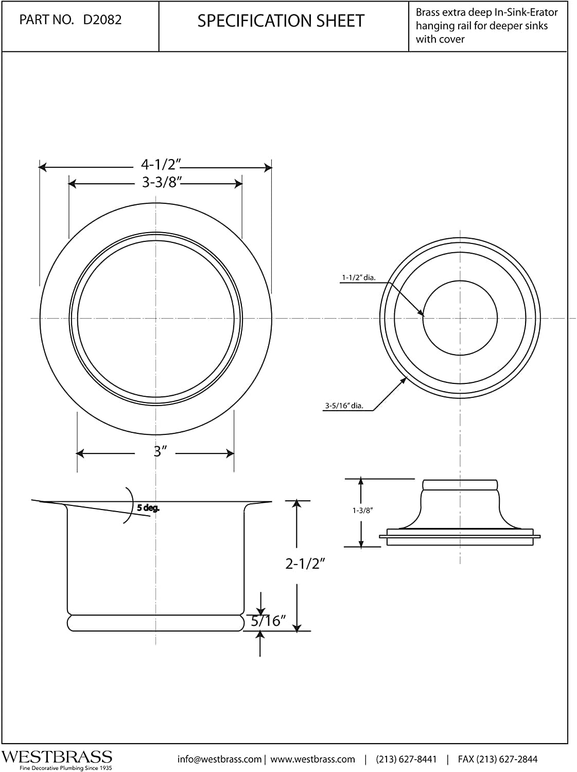 Westbrass D2082-50-62 3-1/2' Extra-Deep Collar Kitchen Sink Waste Disposal Flange & Stopper, 50-Pack, Matte Black, 50 Count