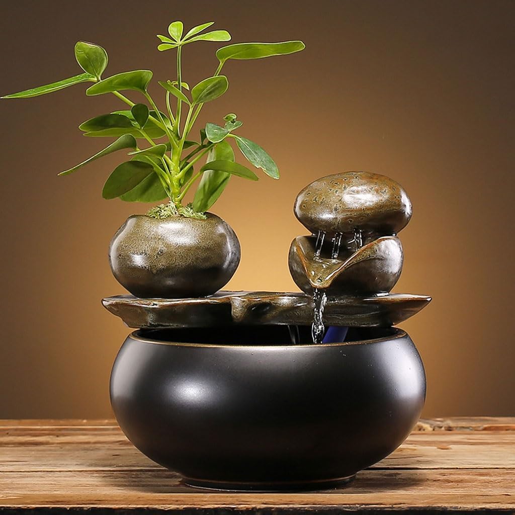 GUERNSEY Tabletop Fountain Tabletop Fountains Simple Ceramic Water Ornaments Chinese Tea Room Tea Table Circulating Water Fountain Ornaments Study Decorations Indoor Fountain