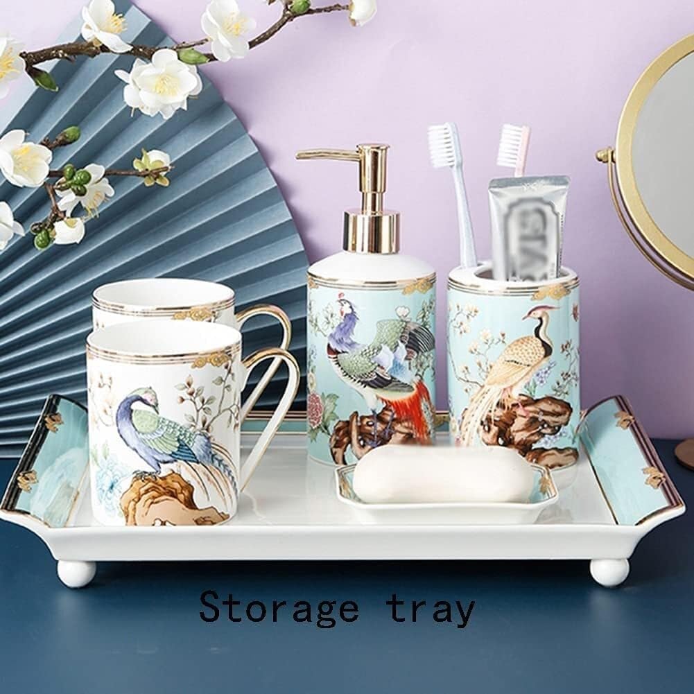 Bathroom Accessories Set Soap Dispenser Vanity Ceramic Set Manual Pump Bottles Bottle Plastic Bathroom Kitchen Hotel Restaurant Victorian Decor(Wei�)