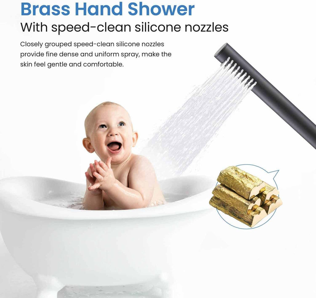 KIBI Circular Floor Mount Bathtub Faucet with Hand Shower Single Handle Freestanding Tub Filler Modern Bath Faucet Matte Black Finish Solid Brass KTF301