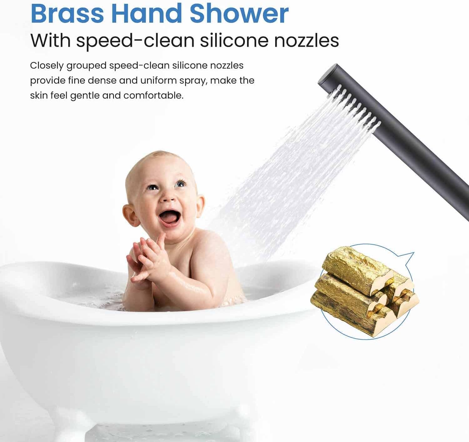 KIBI Circular Floor Mount Bathtub Faucet with Hand Shower Single Handle Freestanding Tub Filler Modern Bath Faucet Matte Black Finish Solid Brass KTF301